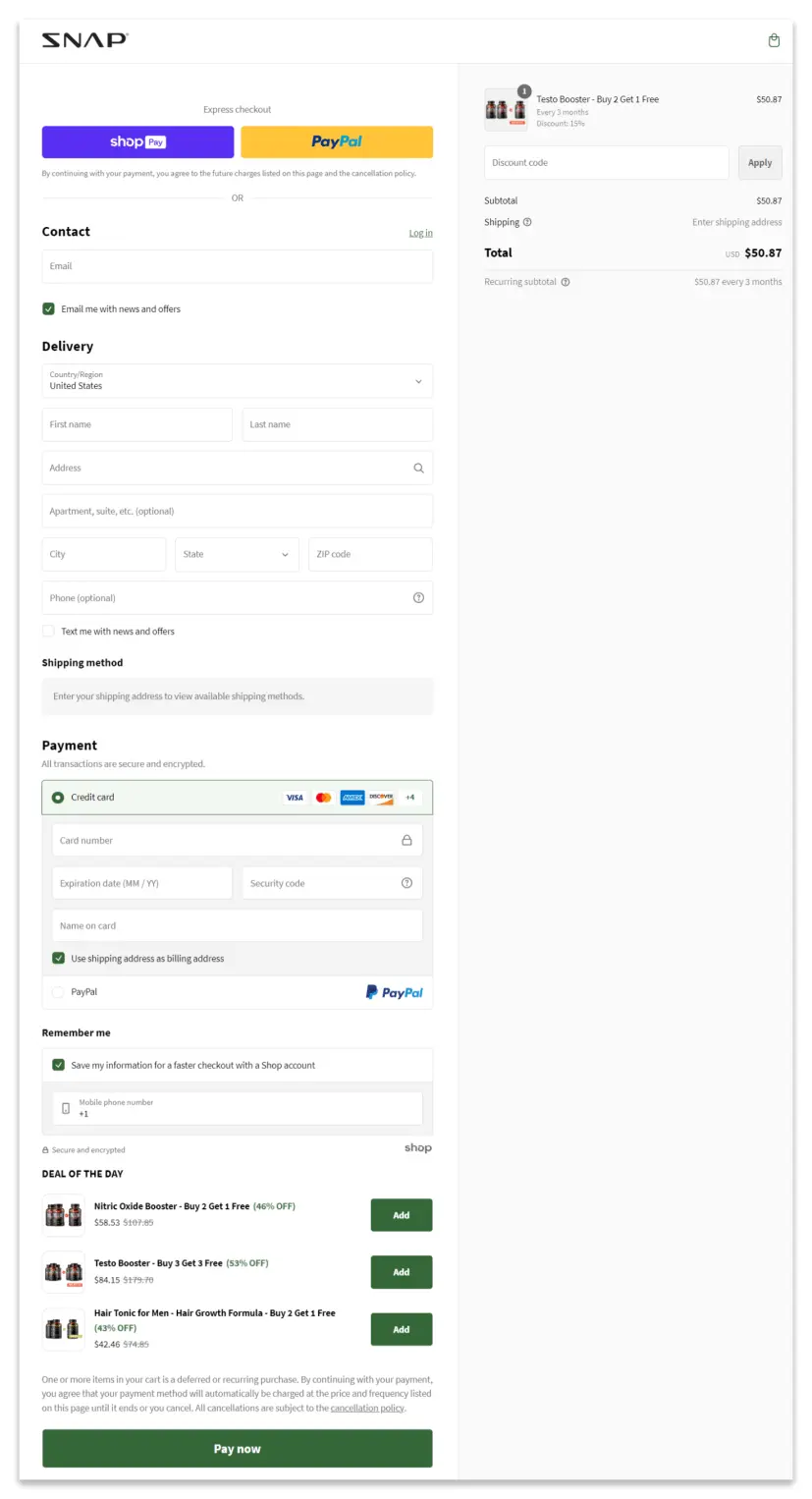 TestoBooster Secure Checkout Page